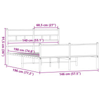 Produktbild för Sängram utan madrass rökfärgad ek 140x190 cm konstruerad trä