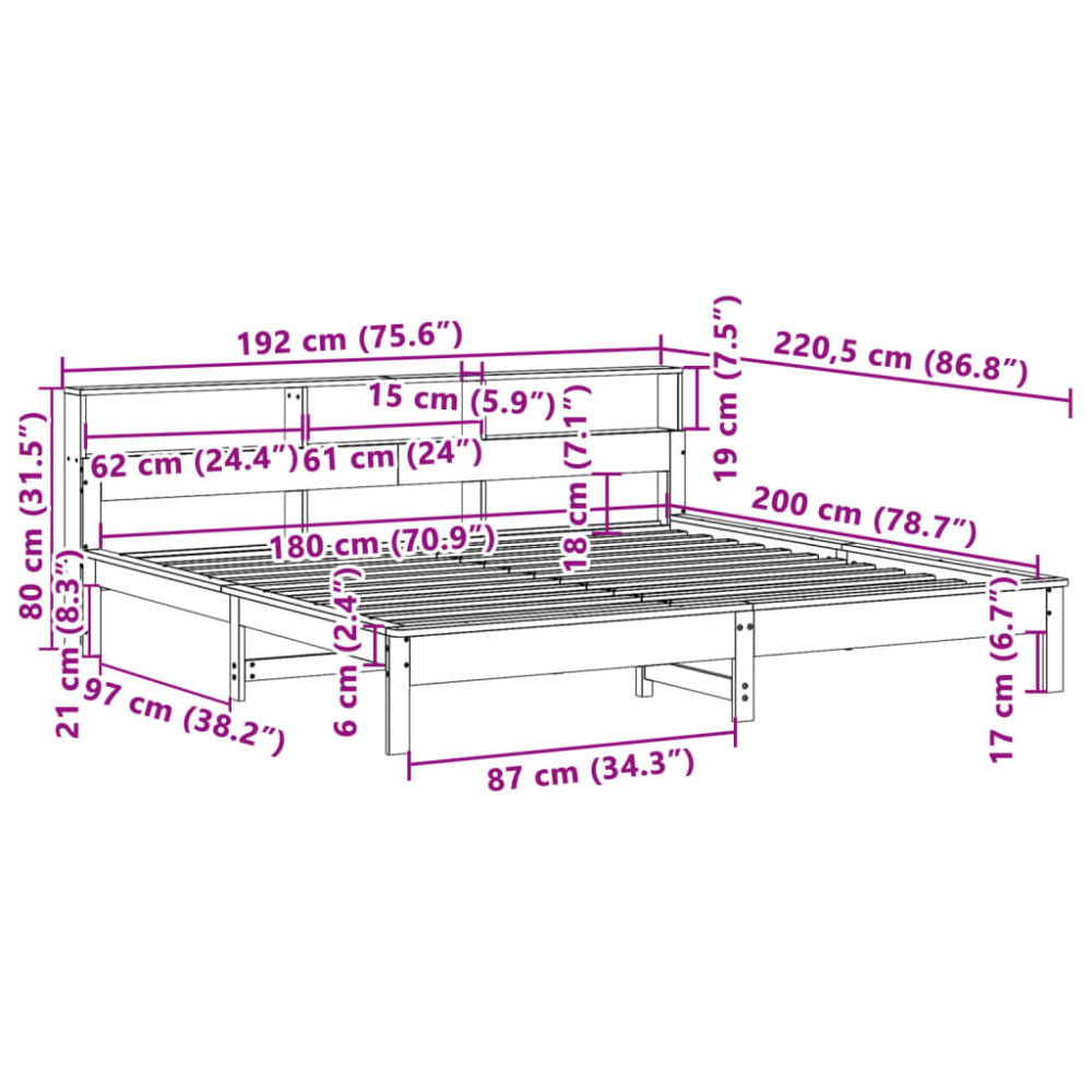 Produktbild för Sängram utan madrass vit 180x200 cm massiv furu