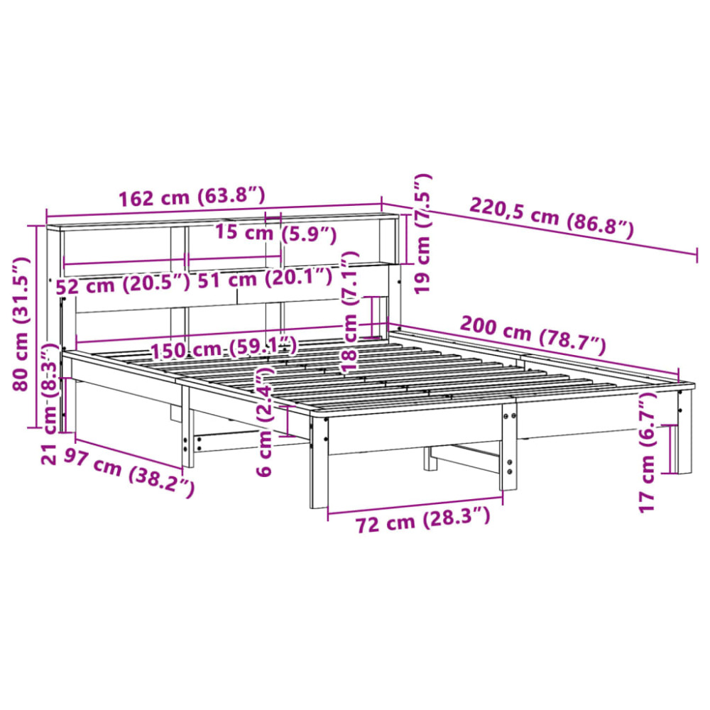 Produktbild för Sängram utan madrass 150x200 cm massiv furu