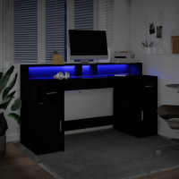 Produktbild för Skrivbord med LED svart 160x55x91 cm konstruerat trä