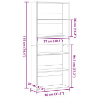 Produktbild för Bokhylla ek 80x30x189 cm konstruerat trä