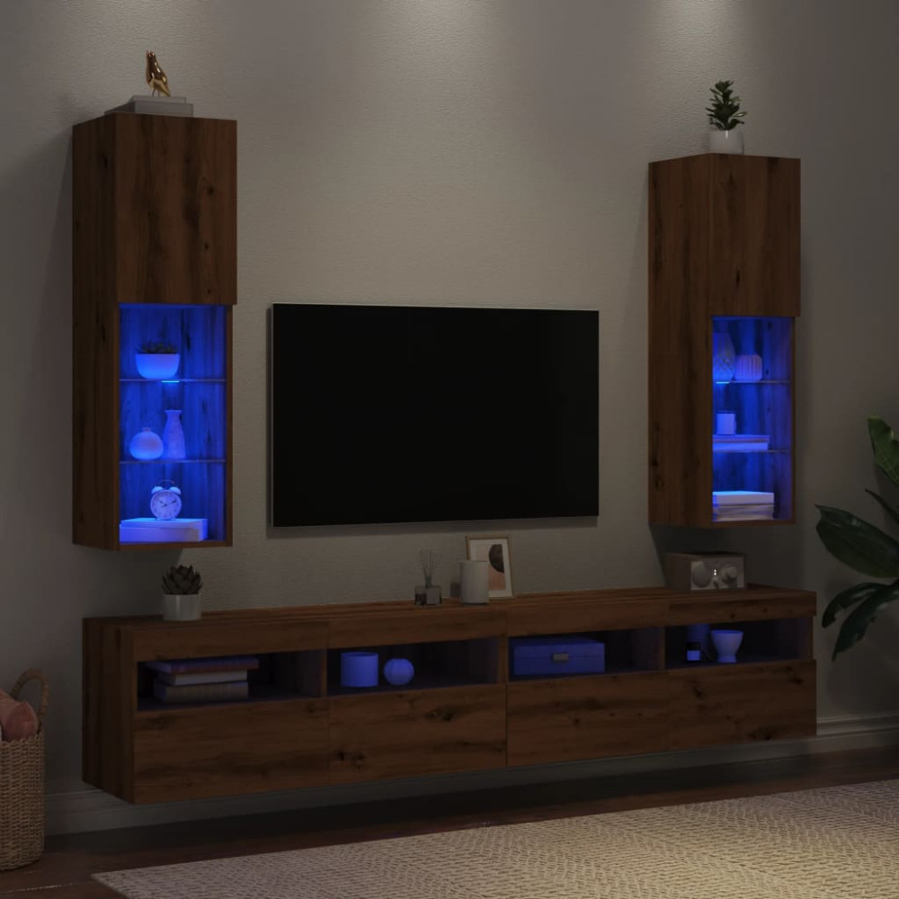 Produktbild för Tv-bänk med LED-belysning 2 st artisian ek 30,5x30x102 cm