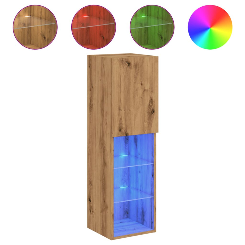 Produktbild för Tv-bänk med LED-belysning 2 st artisian ek 30,5x30x102 cm