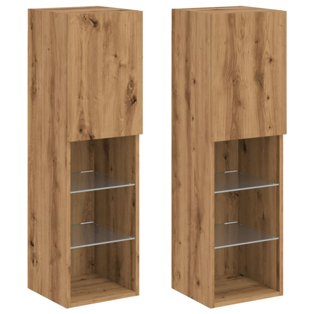 Produktbild för Tv-bänk med LED-belysning 2 st artisian ek 30,5x30x102 cm