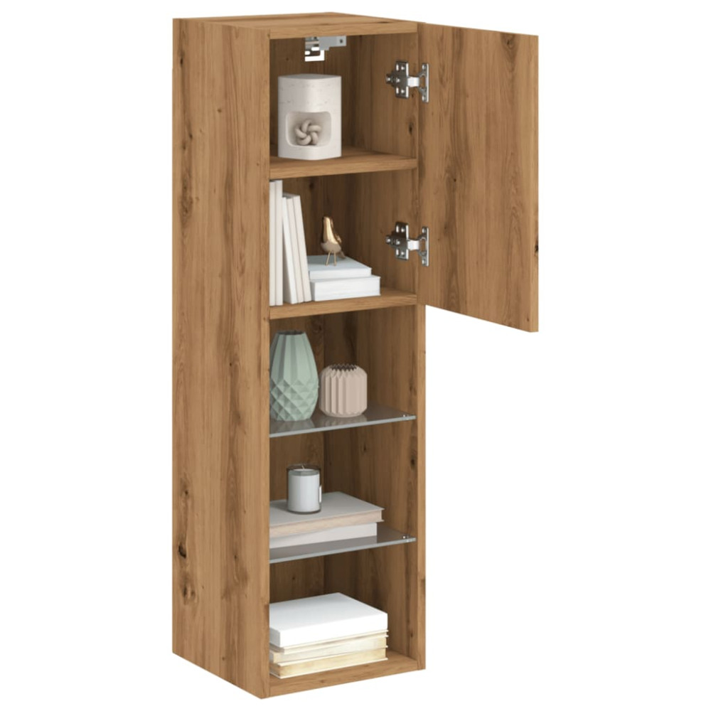 Produktbild för Tv-bänk med LED-belysning 2 st artisian ek 30,5x30x102 cm