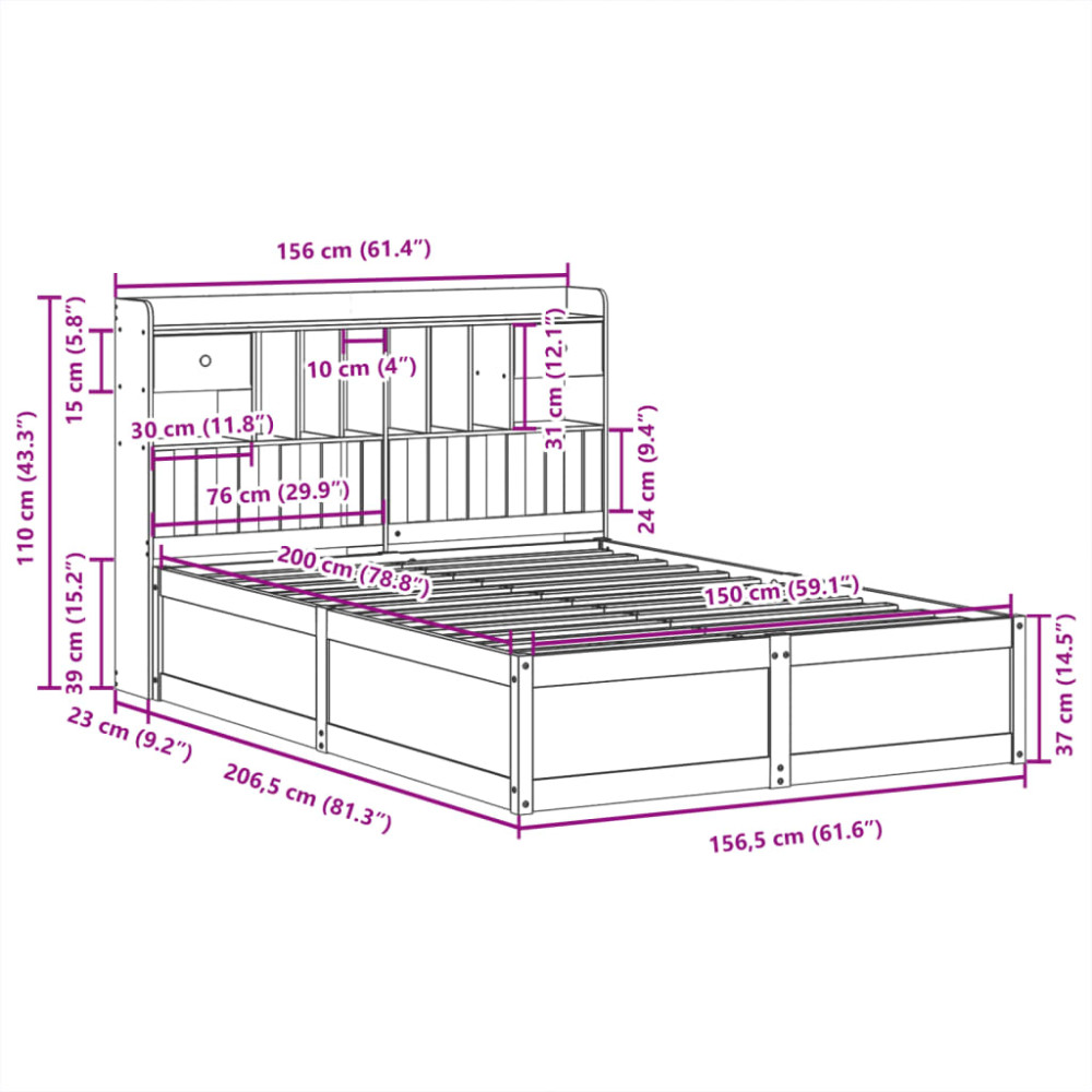 Produktbild för Sängram utan madrass vaxbrun 150x200 cm massiv furu