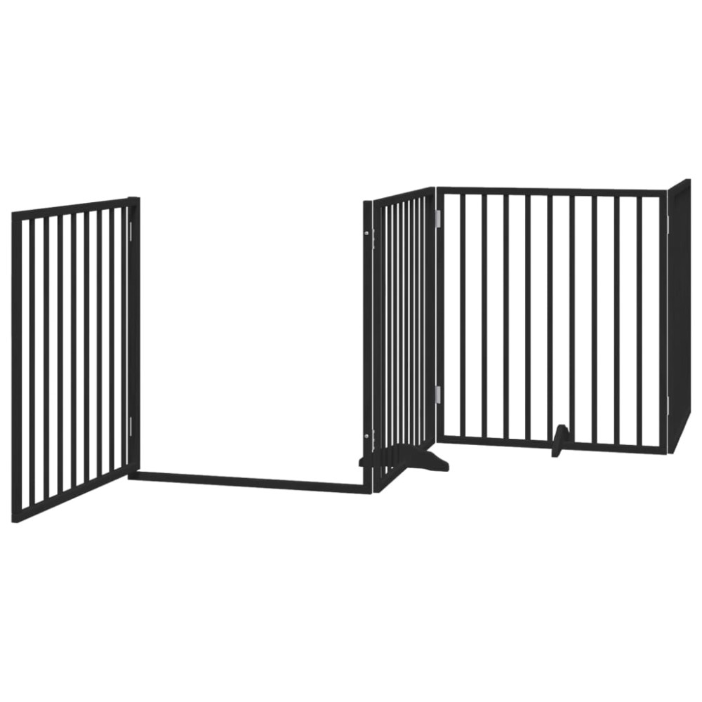 Produktbild för Hundgrind med dörr vikbar 4 paneler svart 320 cm poppel