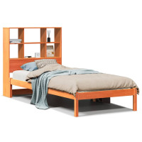Produktbild för Säng med bokhylla utan madrass vaxbrun 75x190 cm massiv furu
