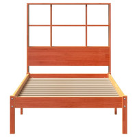 Produktbild för Säng med bokhylla utan madrass vaxbrun 75x190 cm massiv furu
