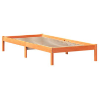 Produktbild för Säng med bokhylla utan madrass vaxbrun 75x190 cm massiv furu