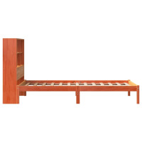 Produktbild för Säng med bokhylla utan madrass vaxbrun 75x190 cm massiv furu