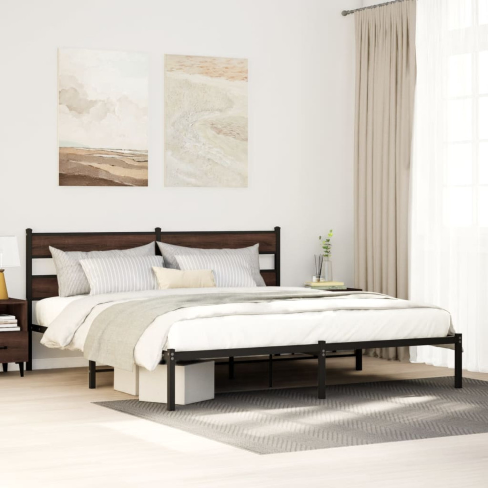 Produktbild för Sängram utan madrass med huvudgavel brun ek 183x213 cm