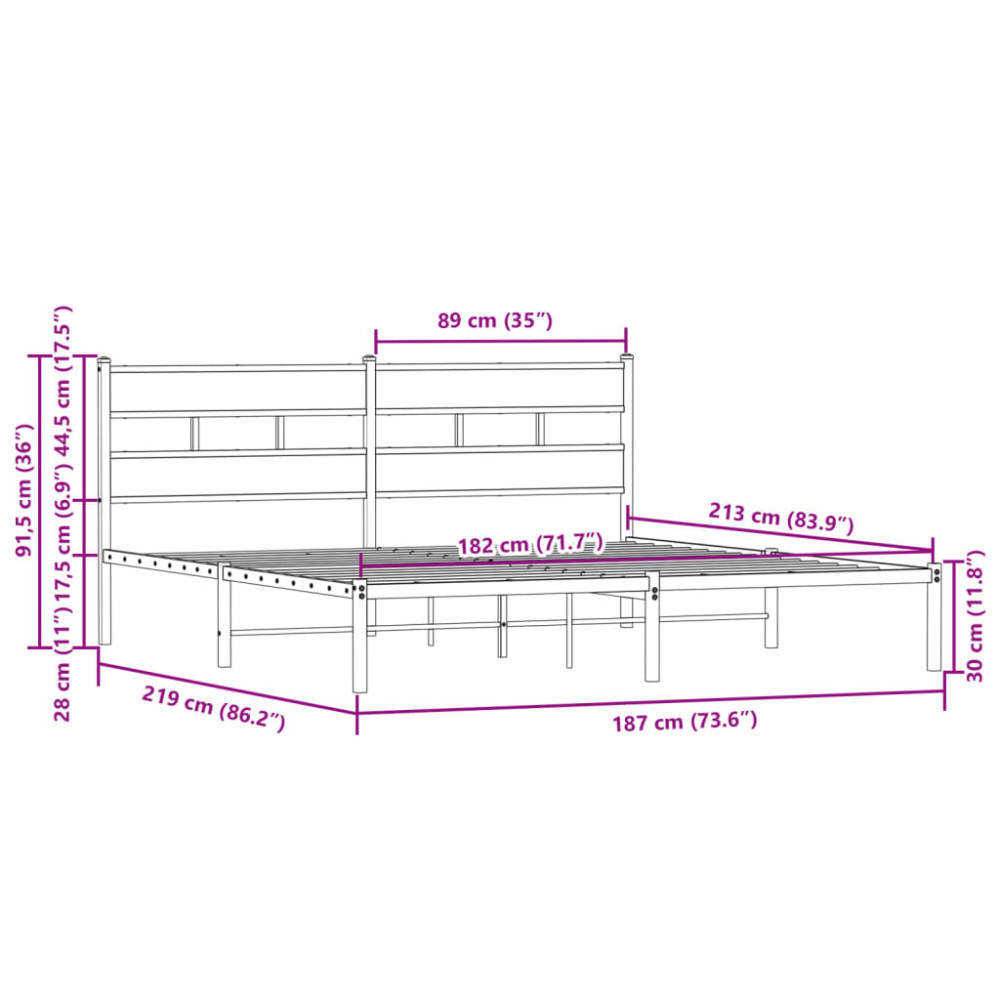 Produktbild för Sängram utan madrass med huvudgavel brun ek 183x213 cm