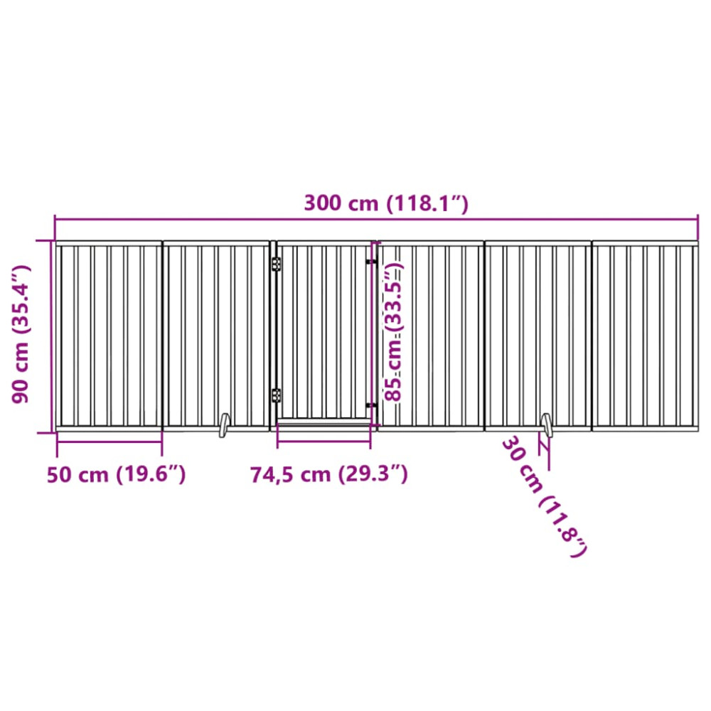 Produktbild för Hundgrind med dörr vikbar 6 paneler 300 cm poppelträ