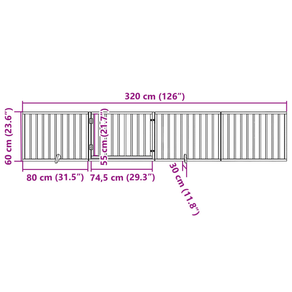 Produktbild för Hundgrind med dörr vikbar 4 paneler 320 cm poppelträ