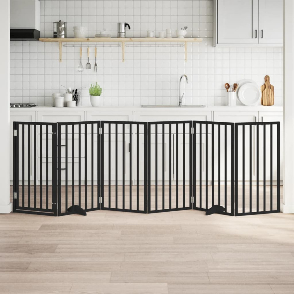 Produktbild för Hundgrind med dörr vikbar 6 paneler svart 300 cm poppel