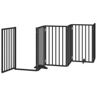 Produktbild för Hundgrind med dörr vikbar 6 paneler svart 300 cm poppel