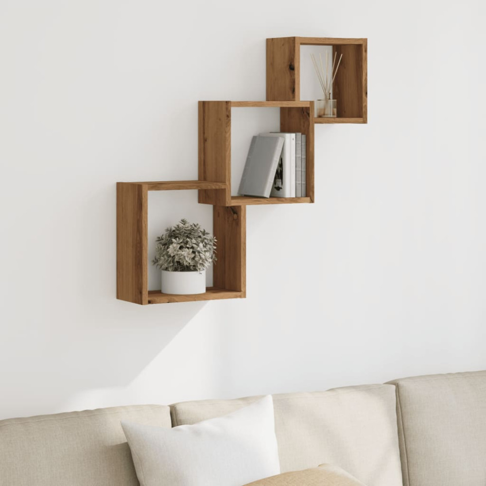Produktbild för Vägghyllor kub artisan ek 68x15x68 cm konstruerat trä