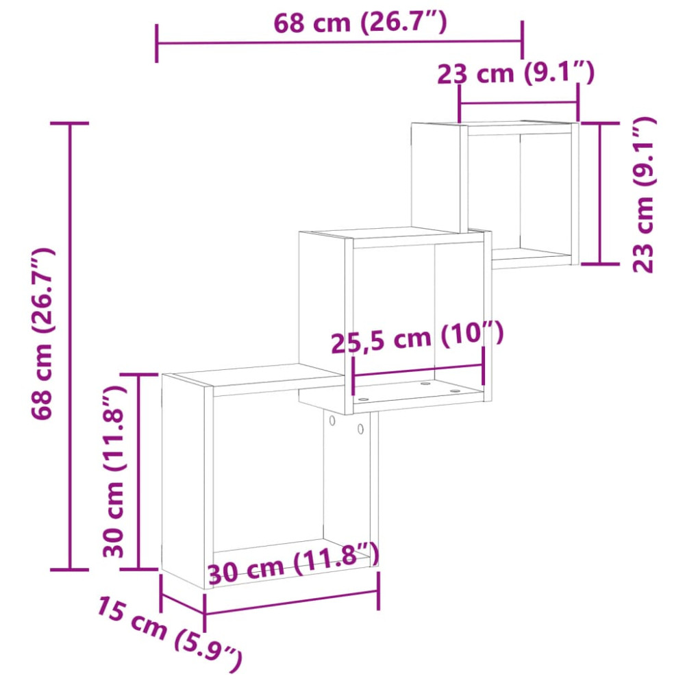 Produktbild för Vägghyllor kub artisan ek 68x15x68 cm konstruerat trä