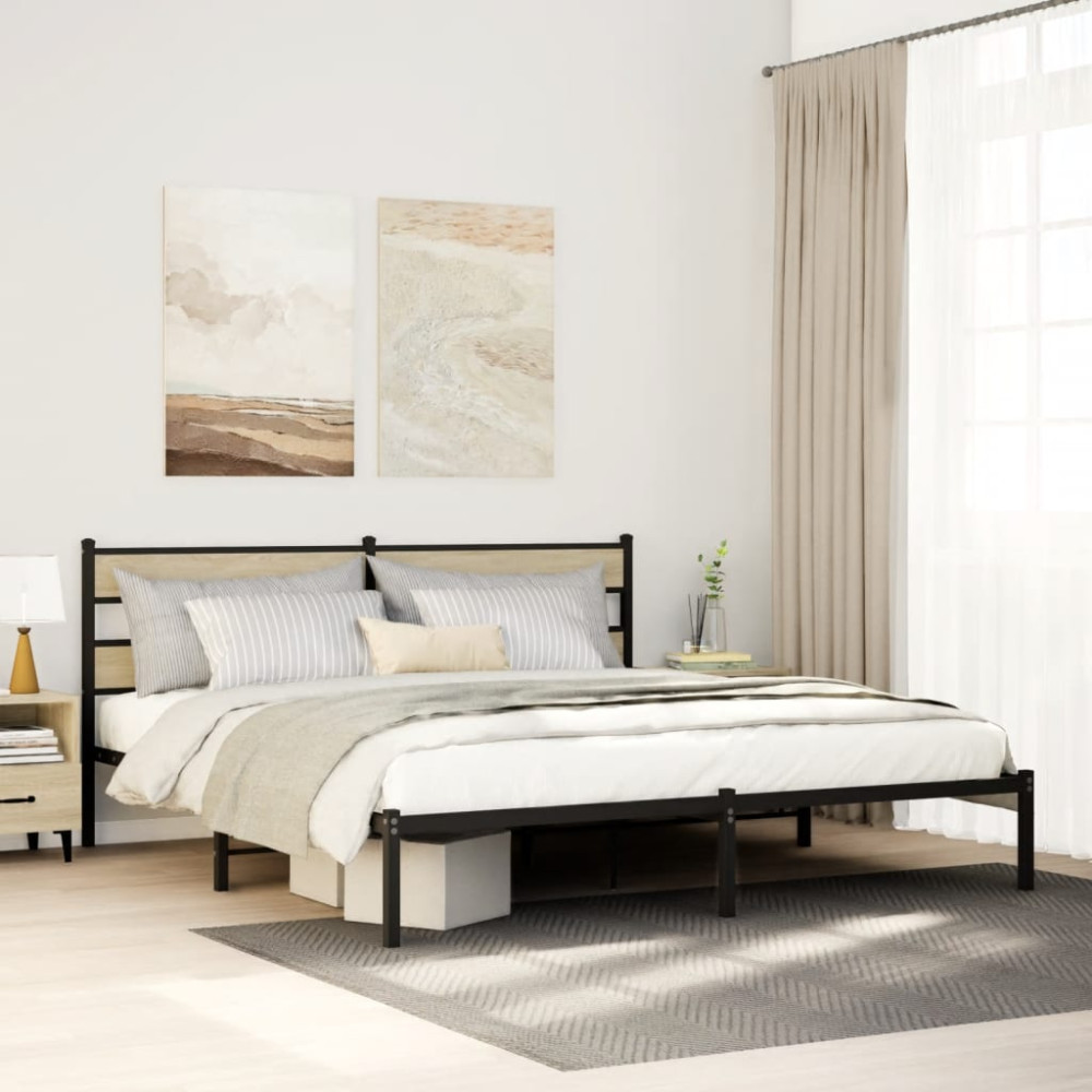 Produktbild för Sängram utan madrass metall sonoma-ek 193x203 cm