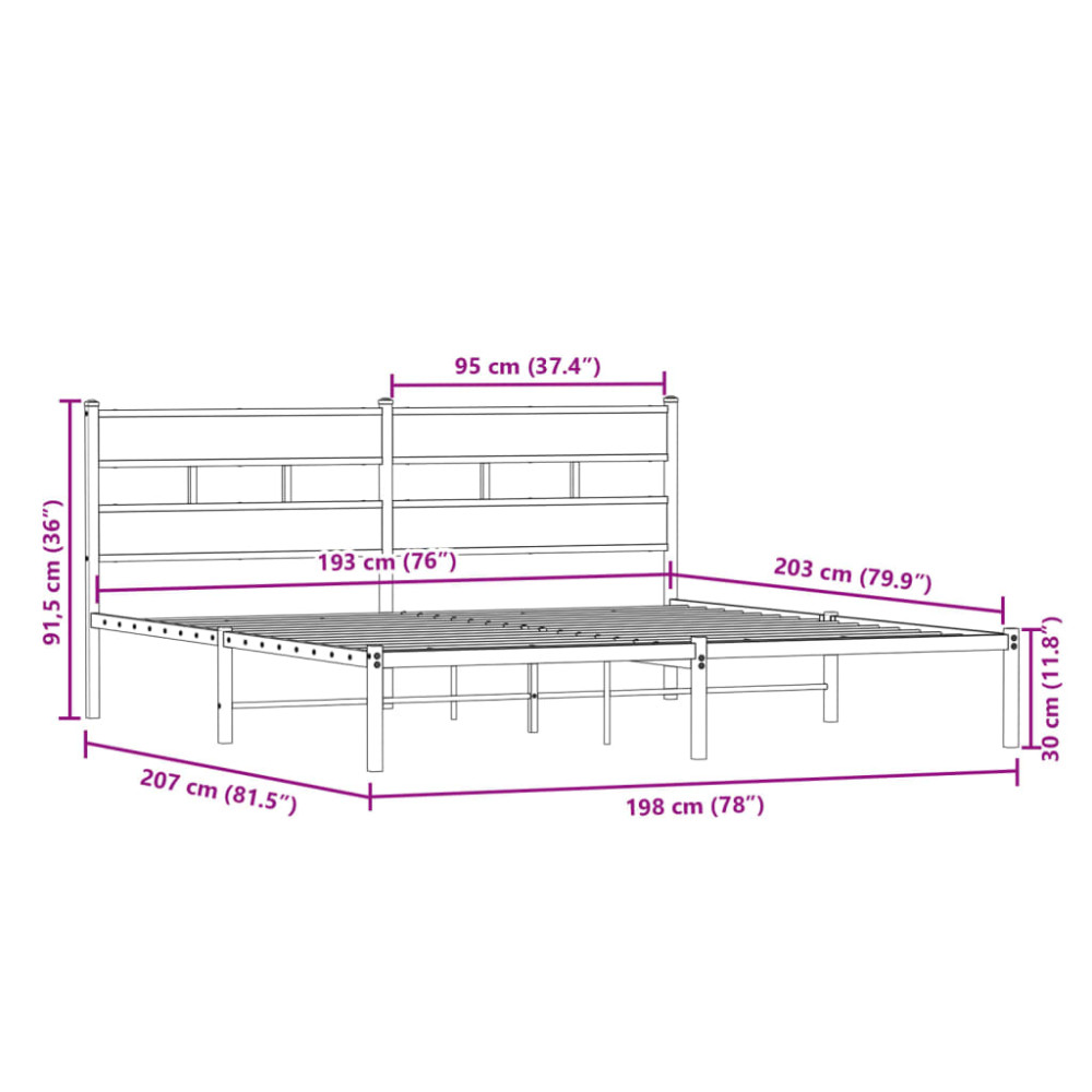 Produktbild för Sängram utan madrass metall sonoma-ek 193x203 cm