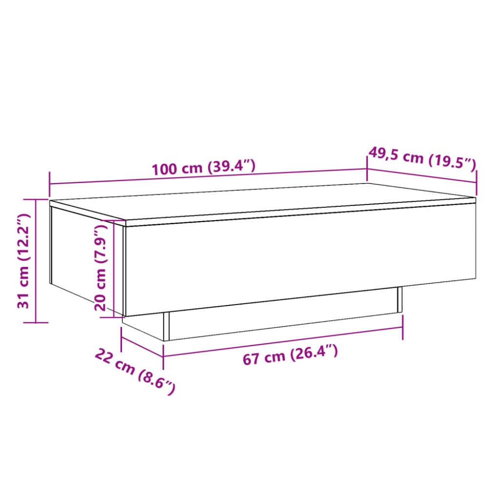Produktbild för Soffbord åldrat trä 100x49,5x31 cm konstruerat trä