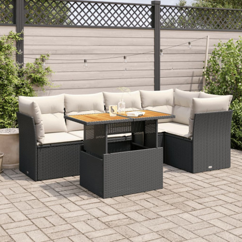 vidaXL Loungegrupp med dynor 6 delar svart konstrotting