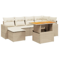 Produktbild för Matgrupp för trädgården med dynor 7 delar beige konstrotting