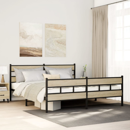 vidaXL Sängram utan madrass metall sonoma-ek 183x213 cm