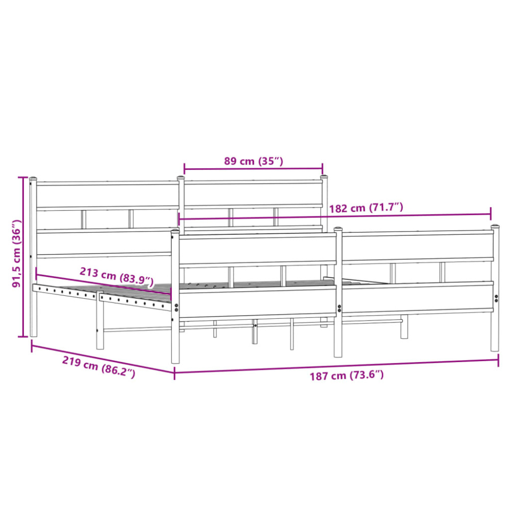 Produktbild för Sängram utan madrass metall sonoma-ek 183x213 cm