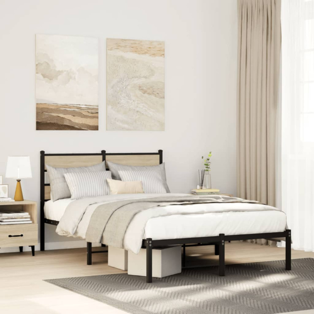 Produktbild för Sängram utan madrass metall sonoma-ek 120x200 cm