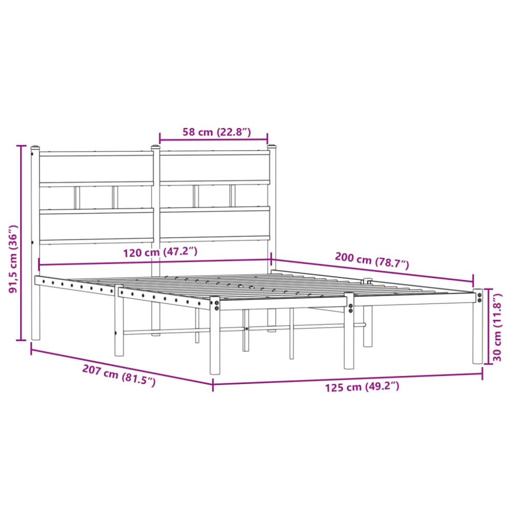 Produktbild för Sängram utan madrass metall sonoma-ek 120x200 cm