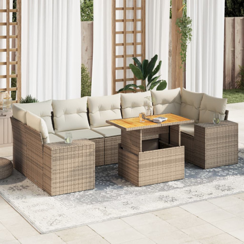 vidaXL Matgrupp för trädgården med dynor 8 delar beige konstrotting