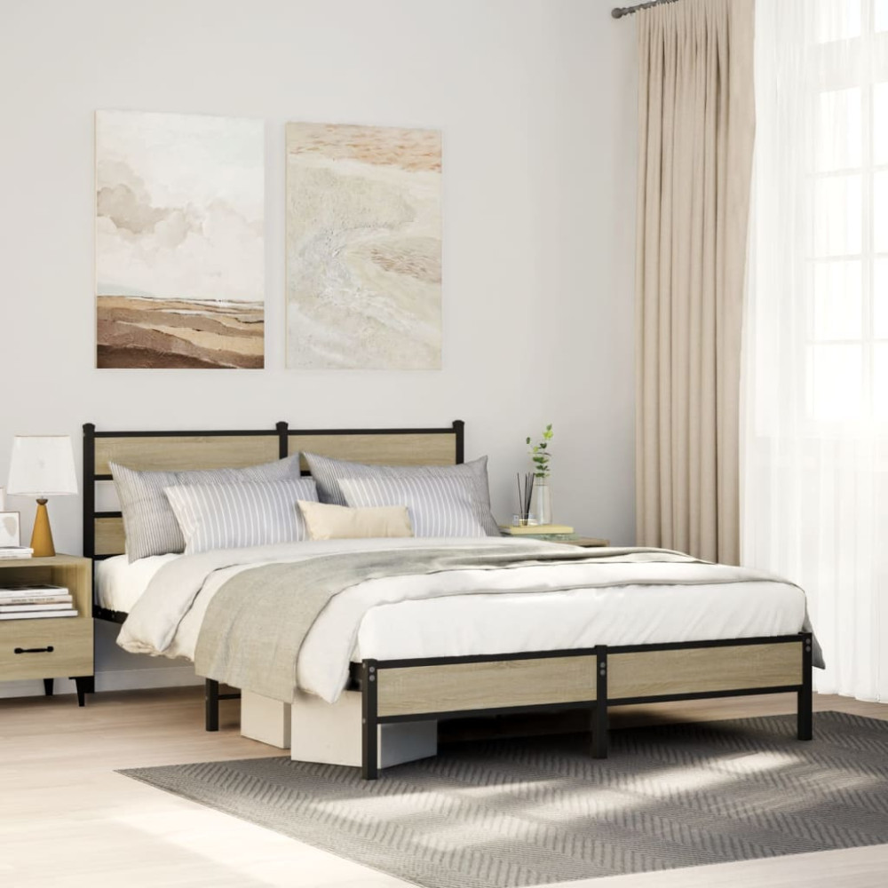 Produktbild för Sängram utan madrass sonoma-ek 150x200 cm konstruerad trä