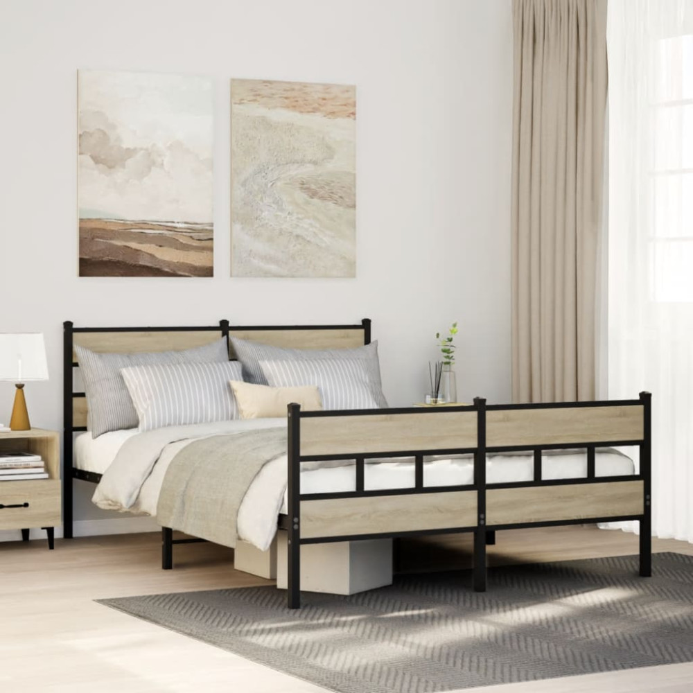 Produktbild för Sängram utan madrass metall sonoma-ek 135x190 cm
