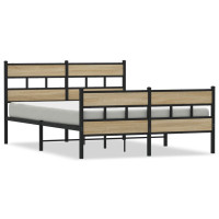 Produktbild för Sängram utan madrass metall sonoma-ek 135x190 cm