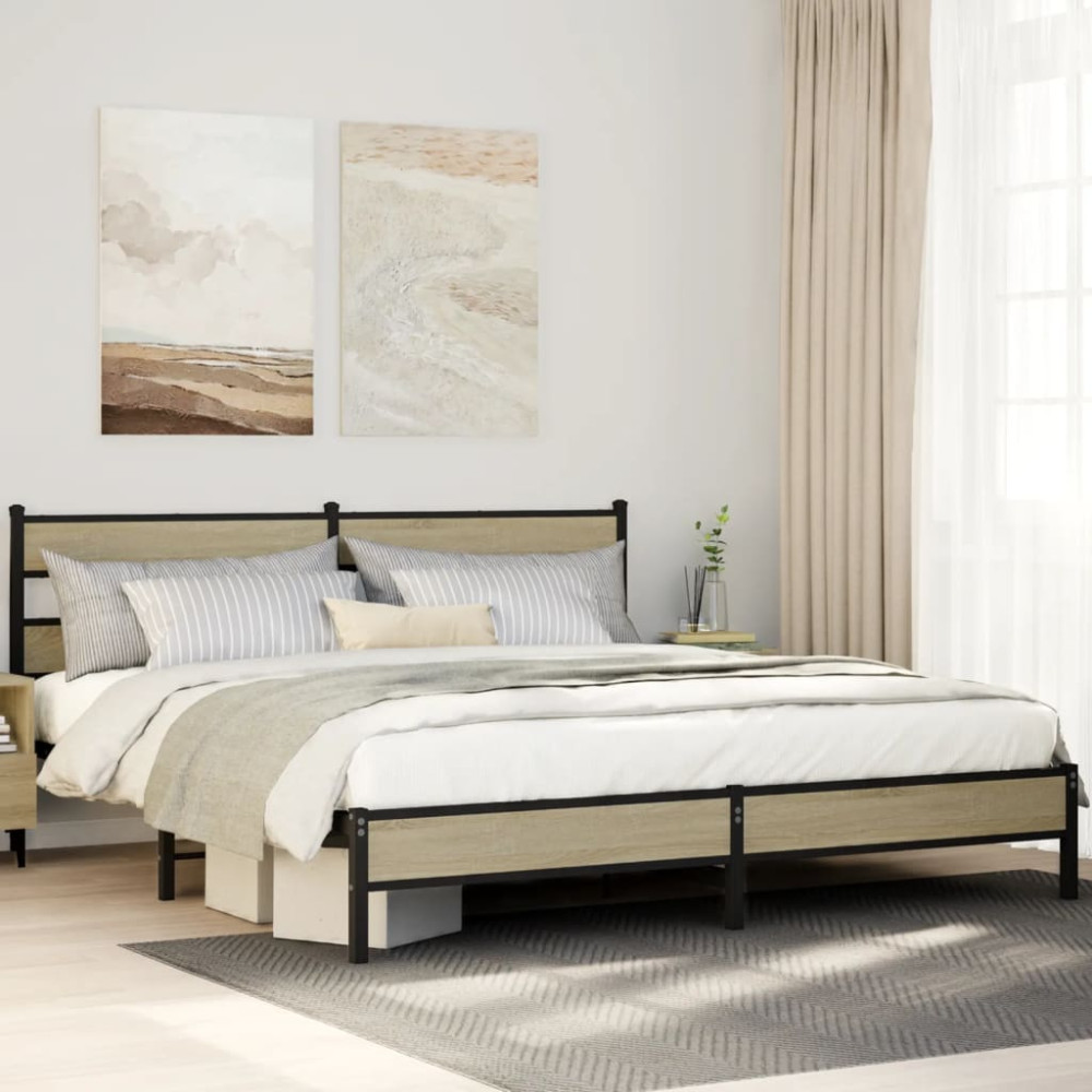 Produktbild för Sängram utan madrass metall sonoma-ek 183x213 cm