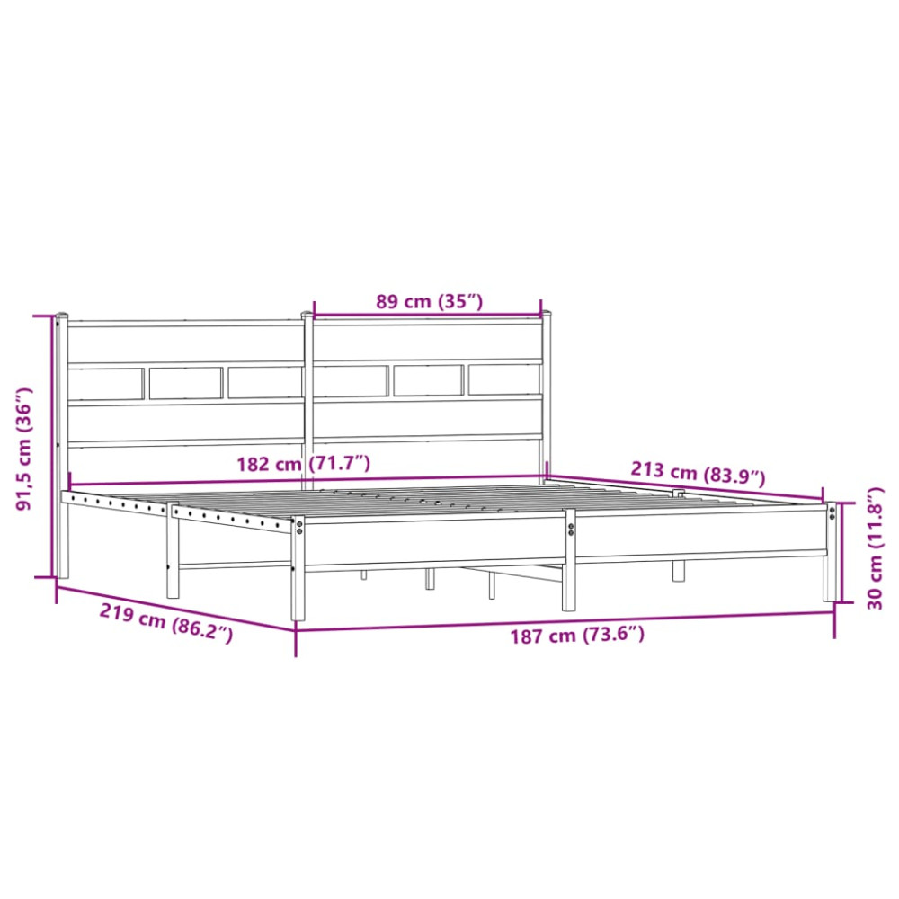 Produktbild för Sängram utan madrass metall sonoma-ek 183x213 cm