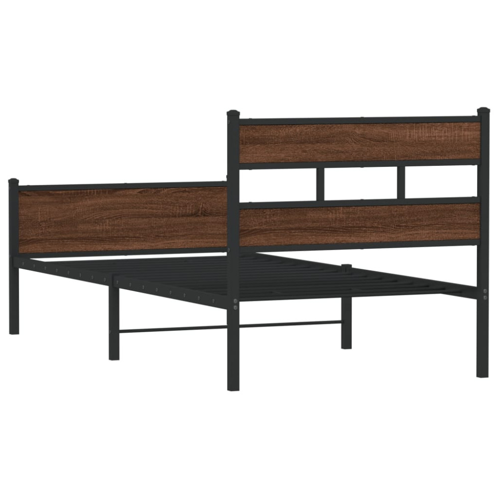 Produktbild för Sängram utan madrass brun ek 107x200 cm konstruerad trä