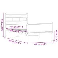 Produktbild för Sängram utan madrass brun ek 107x200 cm konstruerad trä