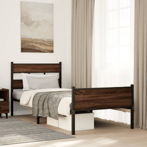 vidaXL Sängram utan madrass brun ek 100x190 cm konstruerad trä