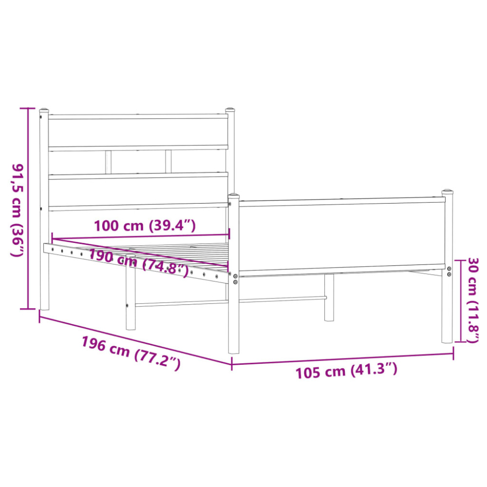 Produktbild för Sängram utan madrass brun ek 100x190 cm konstruerad trä