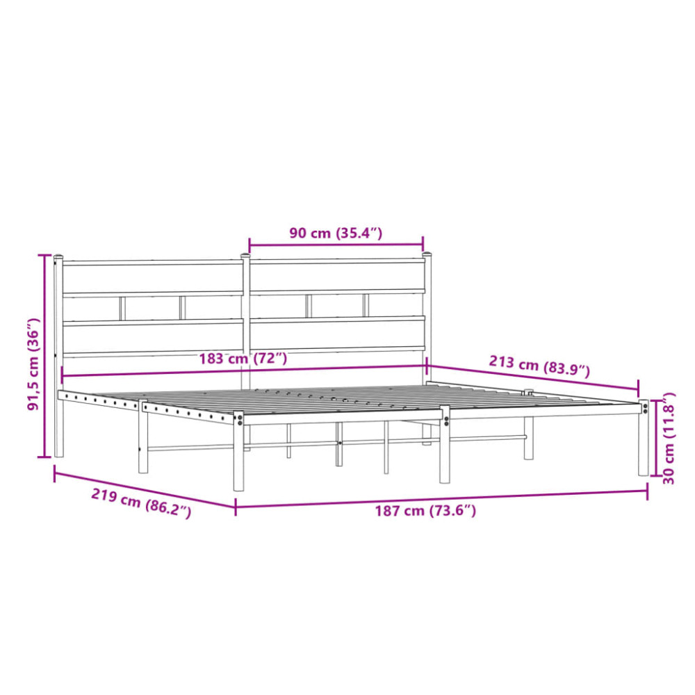 Produktbild för Sängram utan madrass metall sonoma-ek 183x213 cm