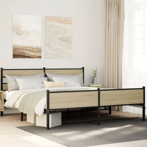 vidaXL Sängram utan madrass metall sonoma-ek 193x203 cm