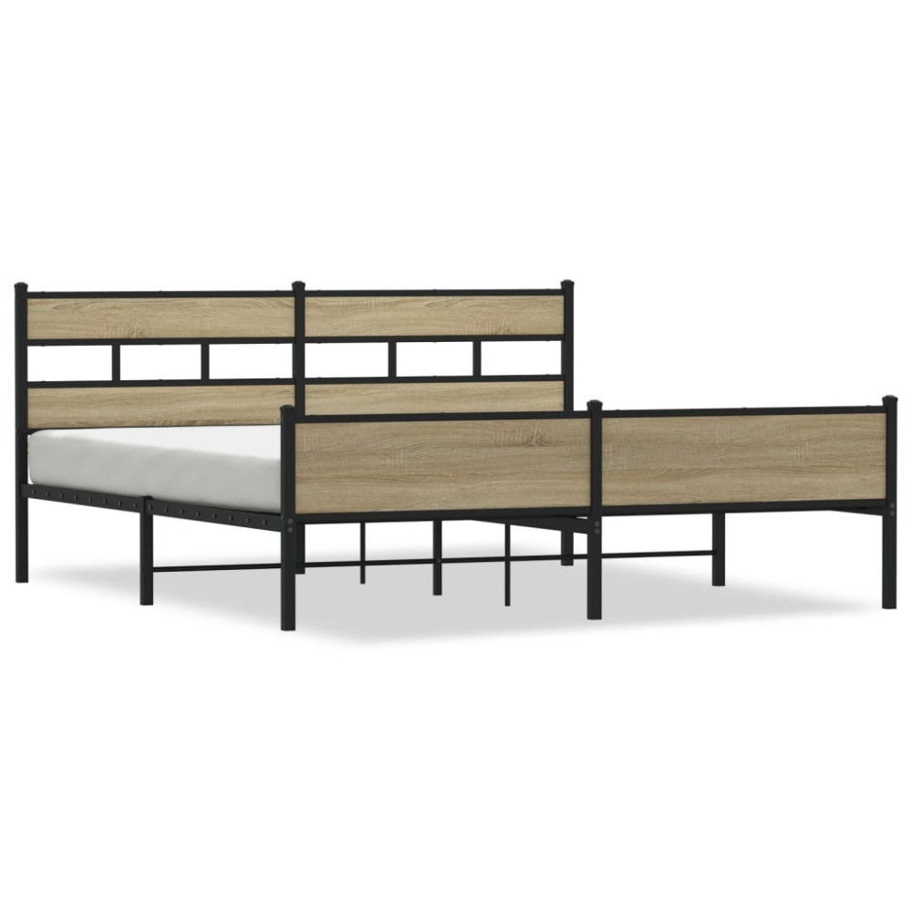 Produktbild för Sängram utan madrass metall sonoma-ek 193x203 cm