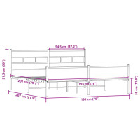 Produktbild för Sängram utan madrass metall sonoma-ek 193x203 cm