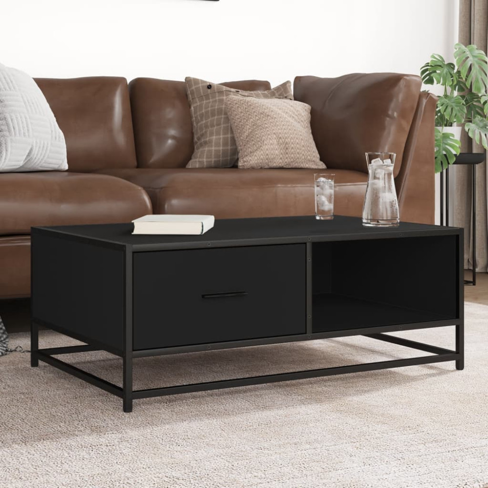 Produktbild för Soffbord svart 90x57x35 cm konstruerat trä och metall