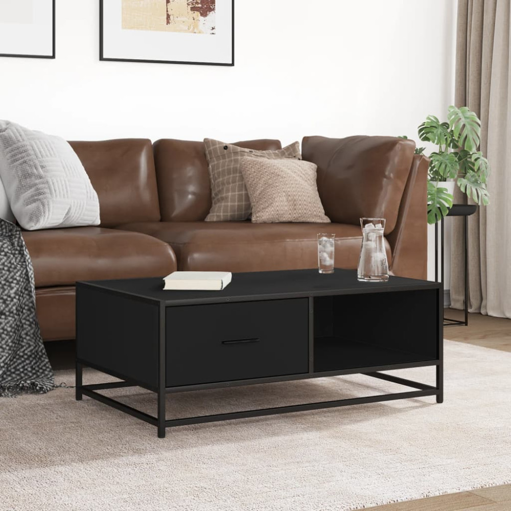 Produktbild för Soffbord svart 90x57x35 cm konstruerat trä och metall