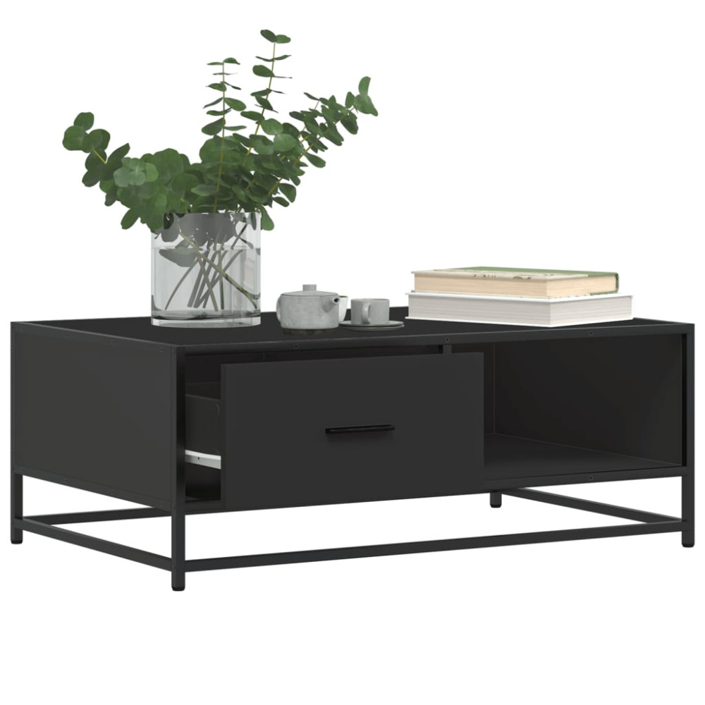 Produktbild för Soffbord svart 90x57x35 cm konstruerat trä och metall