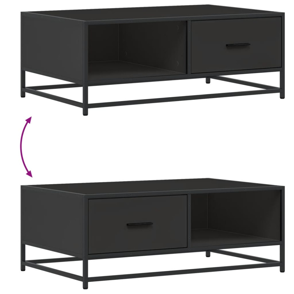 Produktbild för Soffbord svart 90x57x35 cm konstruerat trä och metall